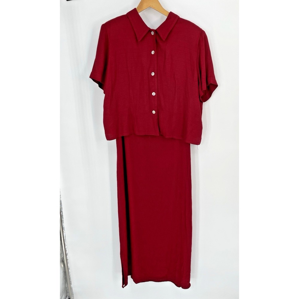 Vintage 90 Jessica Howard 14 Two Piece Red Sleeveless Dress Short-Sleeve Jacket‎